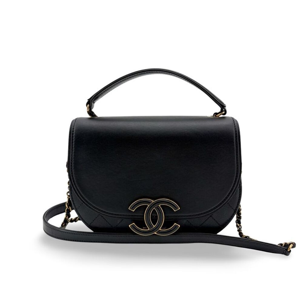 Chanel Coco Curve Flap Messenger Calfskin And Quilted Goatskin Black Leather